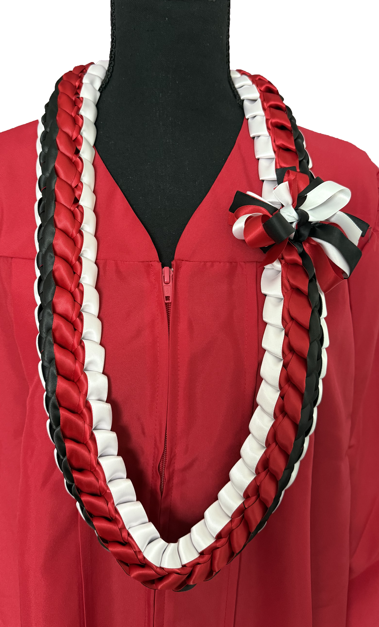 Graduation Lei Double Strand - White with black and red inlay