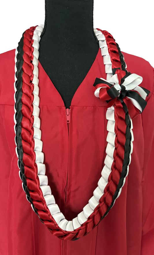 Graduation Lei Double Strand - White with black and red inlay