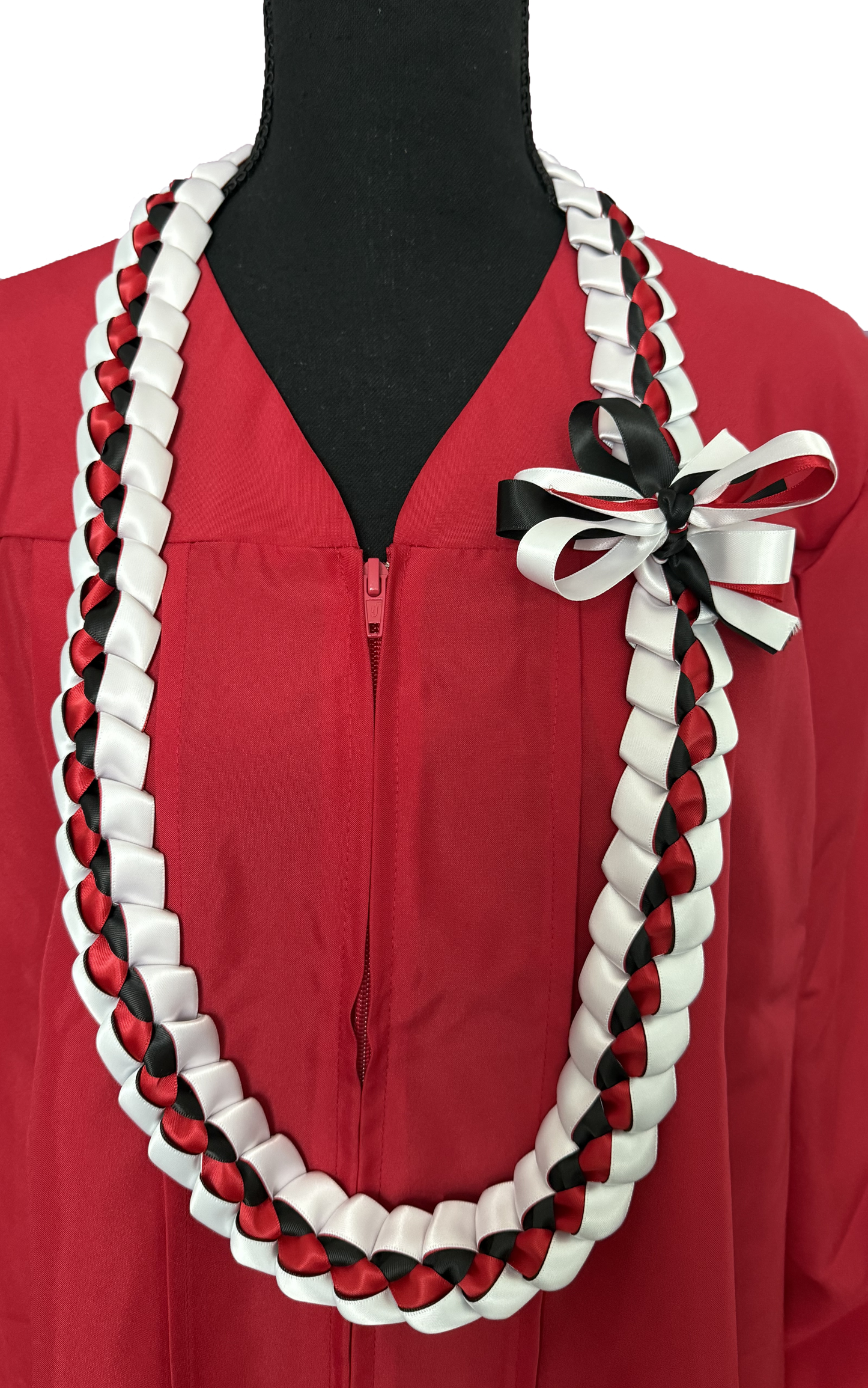 Graduation Lei Single Strand - White with black and red inlay